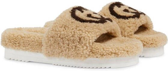 Gucci interlocking G shearling slides Neutrals