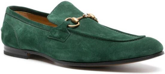 Gucci Jordaan Horsebit-detail suede loafers Green