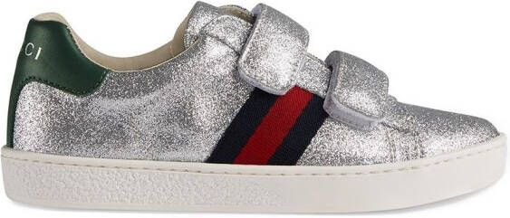 Gucci Kids Children's glitter sneaker with Web Grey