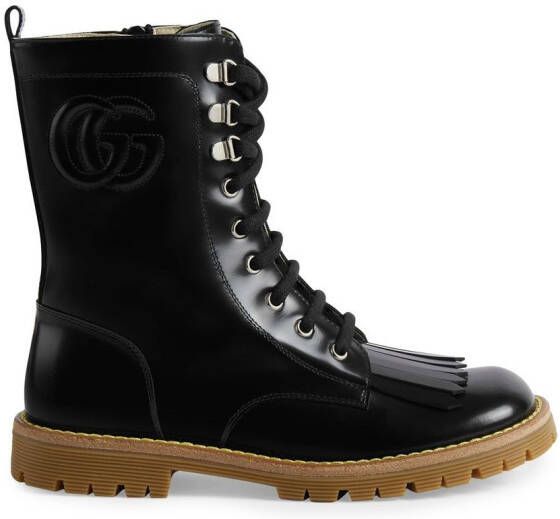 Gucci Kids Double G embroiered-logo lace-up boots Black