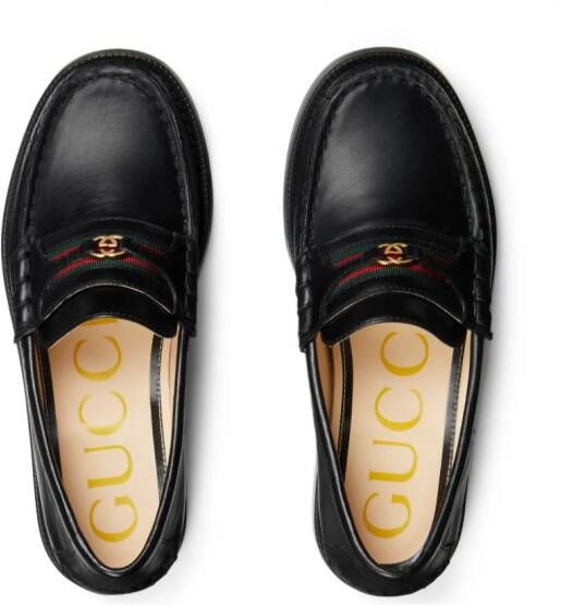 Gucci Kids Interlocking G Web leather loafers Black