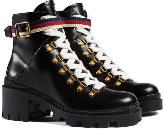 Gucci Leather ankle boot with Sylvie Web Black