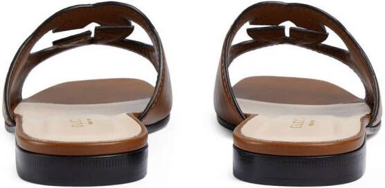 Gucci logo-cut out leather sandals Brown
