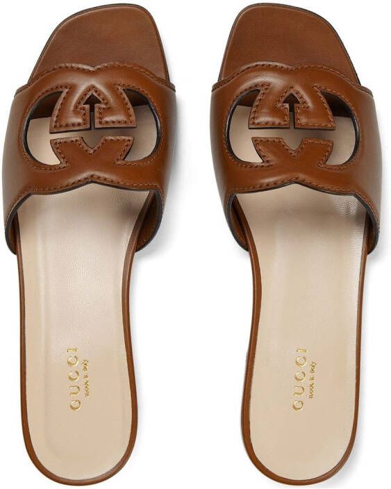Gucci logo-cut out leather sandals Brown