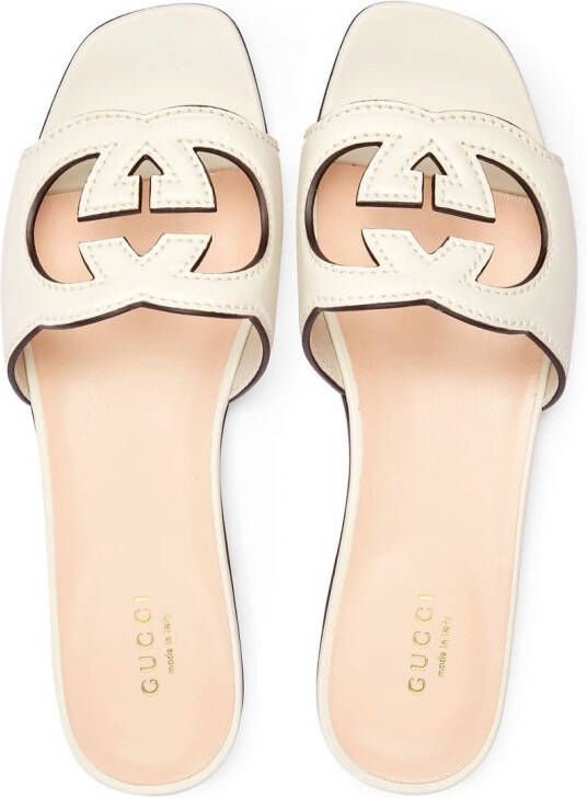 Gucci logo-cut out leather sandals White