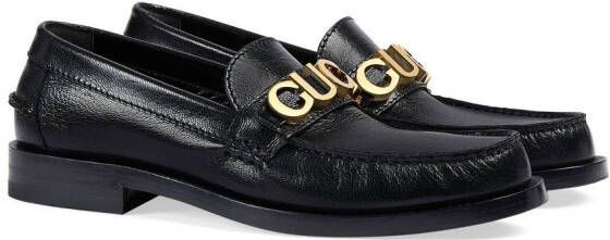 Gucci logo-lettering leather loafers Black