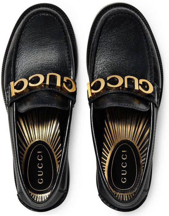 Gucci logo-lettering leather loafers Black