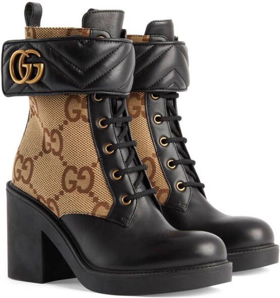 Gucci GG-monogram panelled ankle boots Black