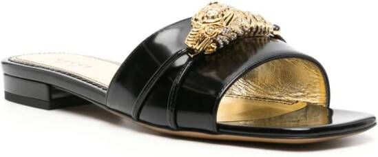 Gucci snake head-plaque leather slides Black