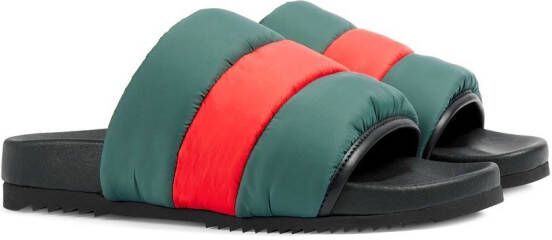 Gucci Web Stripe padded slides Green