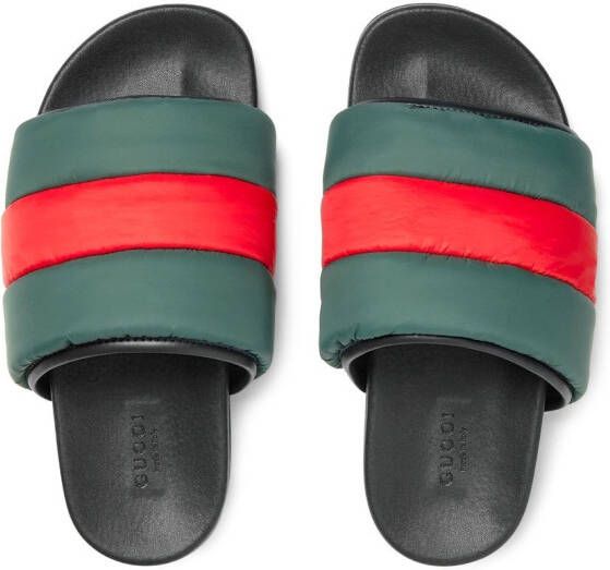 Gucci Web Stripe padded slides Green