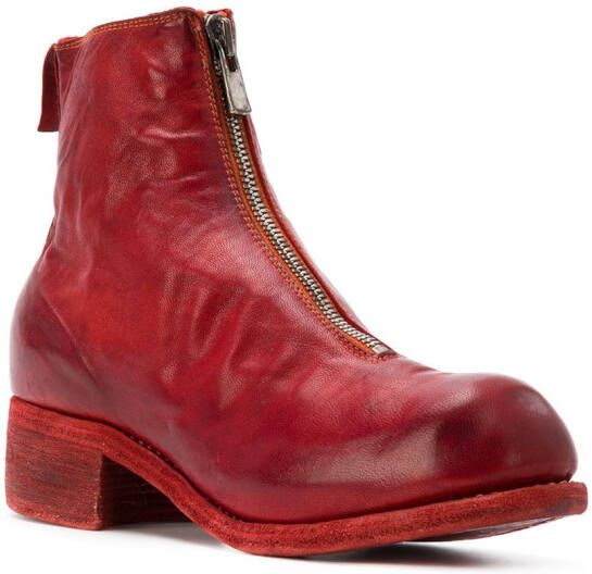 Guidi front zip ankle boots Red
