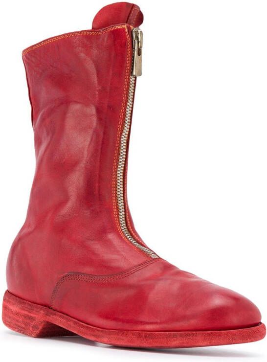 Guidi front-zip leather boots Red