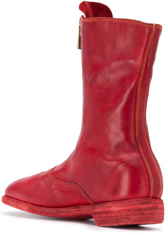 Guidi front-zip leather boots Red