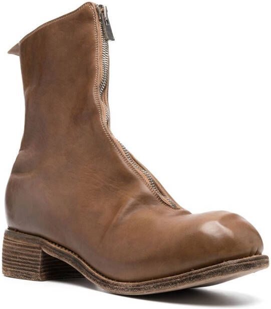 Guidi front-zip round-toe boots Brown
