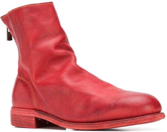 Guidi grained-effect ankle boots Red