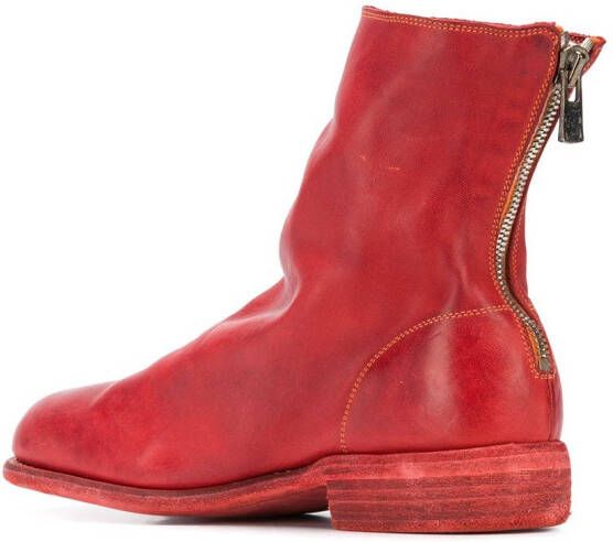 Guidi grained-effect ankle boots Red