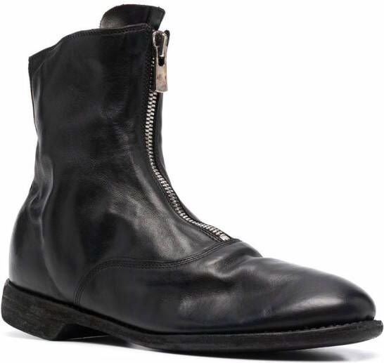 Guidi leather zip-front ankle boots Black