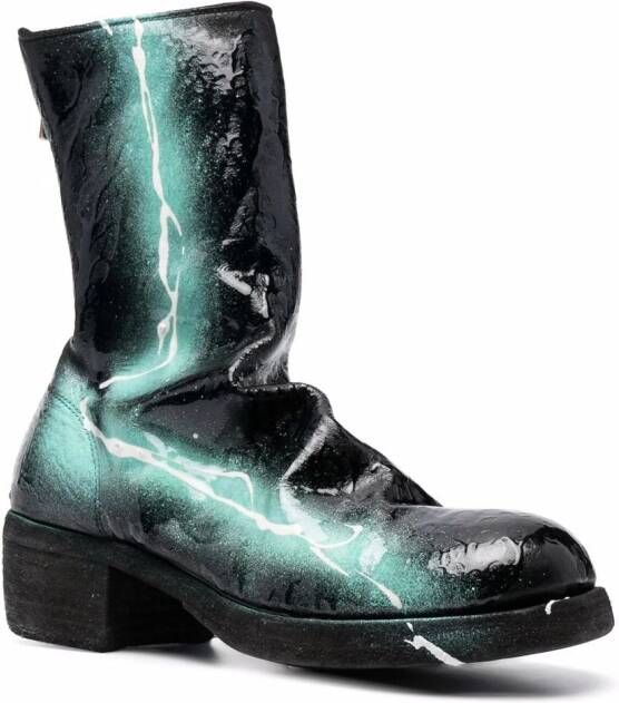 Guidi paint-splatter ankle boots Black