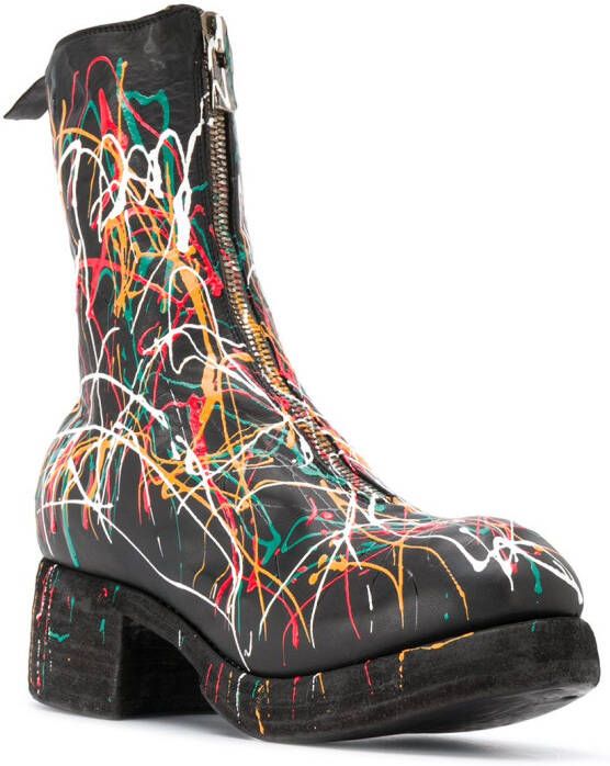 Guidi paint splattered ankle boots Black