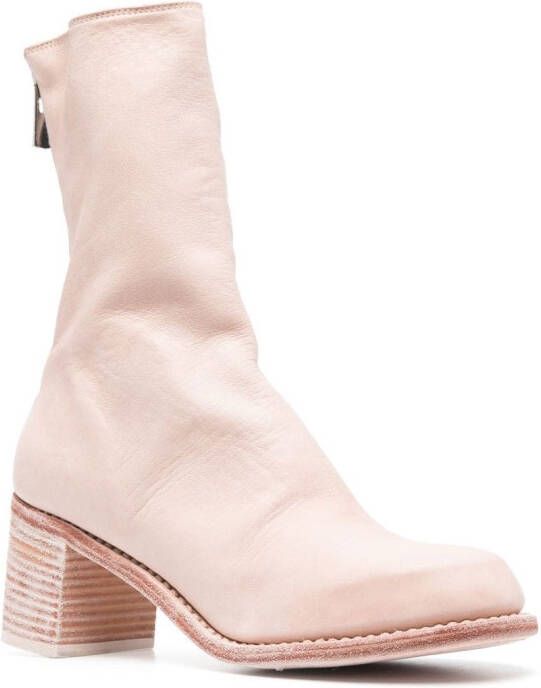 Guidi stack-heel leather ankle boots Pink