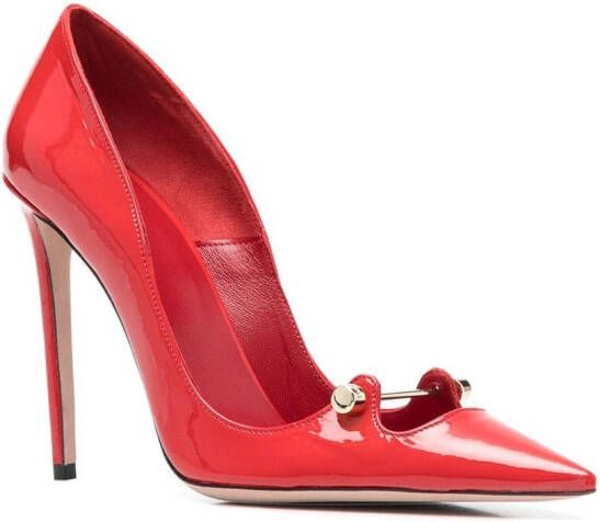 HARDOT 110mm bar-detail patent leather pumps Red
