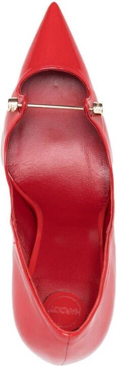 HARDOT 110mm bar-detail patent leather pumps Red