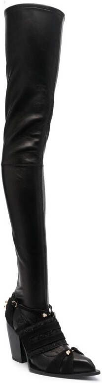 HARDOT fringed-panel thigh boots Black