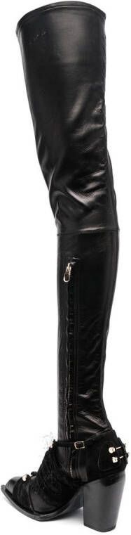 HARDOT fringed-panel thigh boots Black