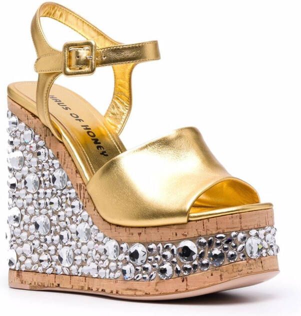 Haus of Honey croco crystal modesty sandals Gold
