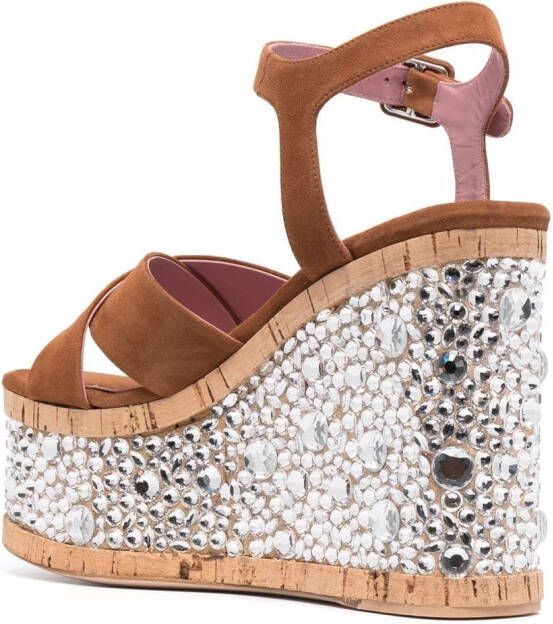 Haus of Honey crystal-embellished suede wedge sandals Brown
