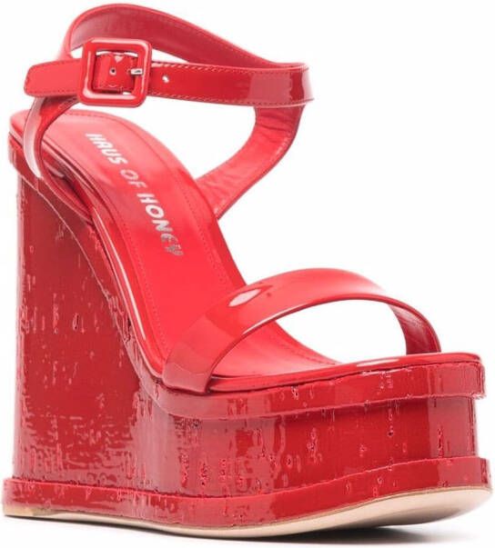 Haus of Honey lacquer doll wedge-heel sandals Red
