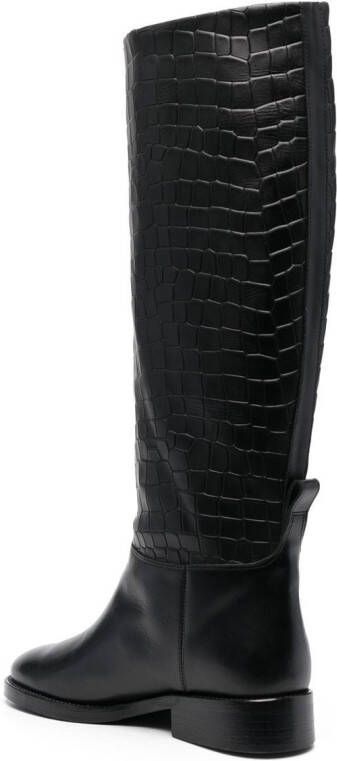 Hide&Jack crocodile-embossed knee boots Black
