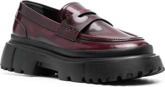 Hogan almond-toe leather loafers Red