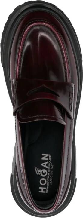 Hogan almond-toe leather loafers Red