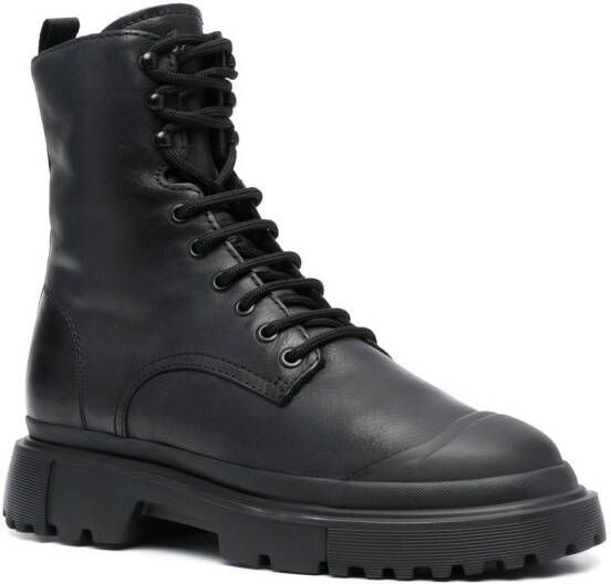 Hogan Combat lace-up leather boots Black