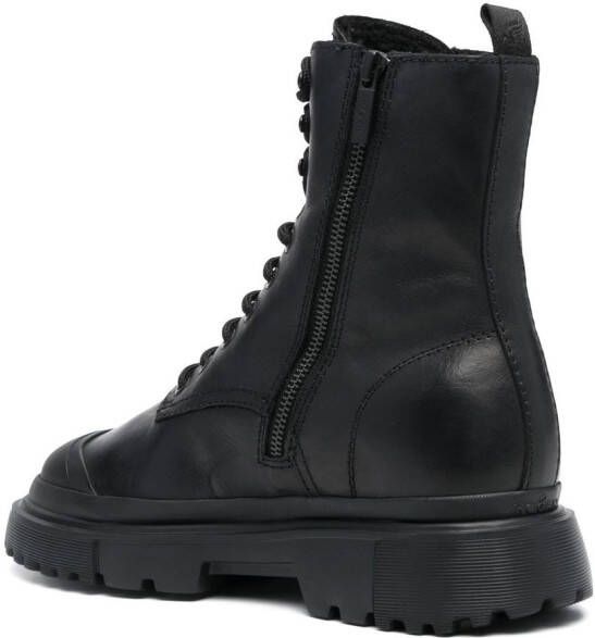 Hogan Combat lace-up leather boots Black