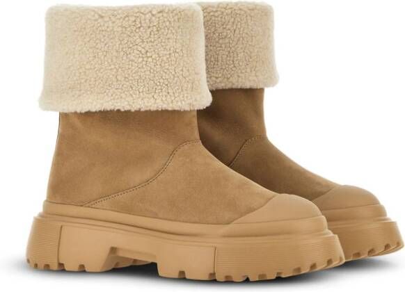 Hogan fleece-trim leather ankle boots Brown