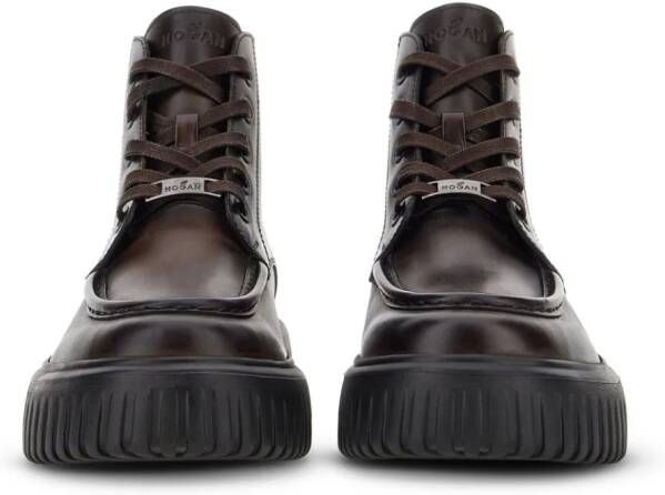 Hogan H-Stripe lace-up leather boots Brown