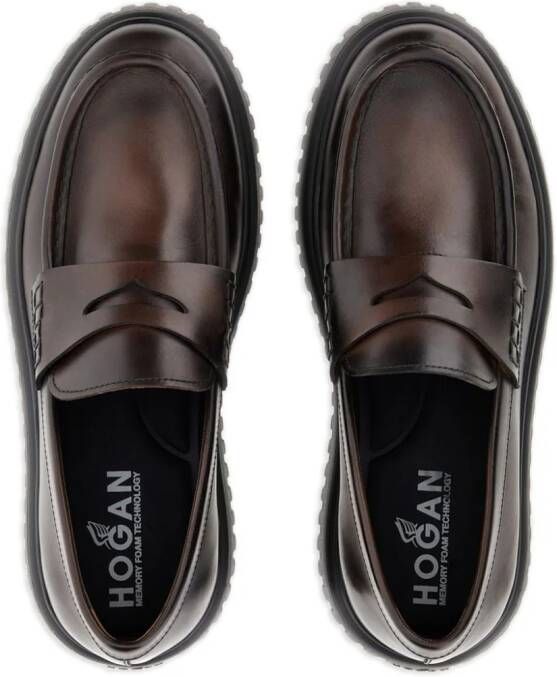 Hogan H-Stripe rigged-sole loafers Brown