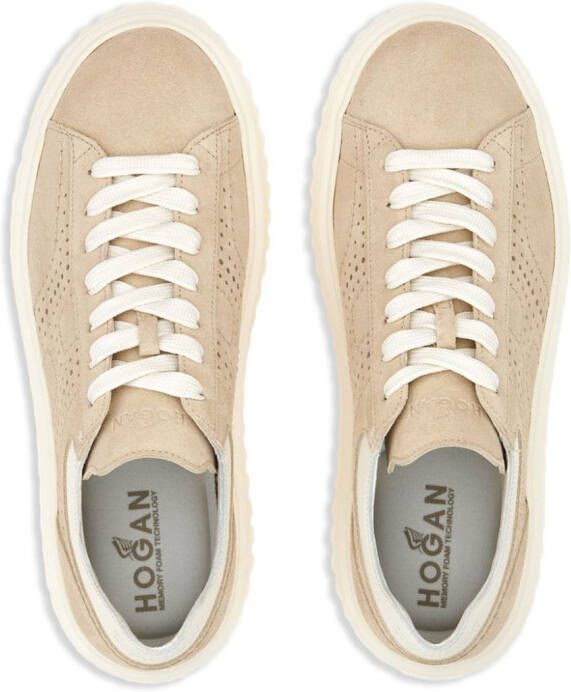 Hogan H-Stripes logo-perforated leather sneakers Neutrals