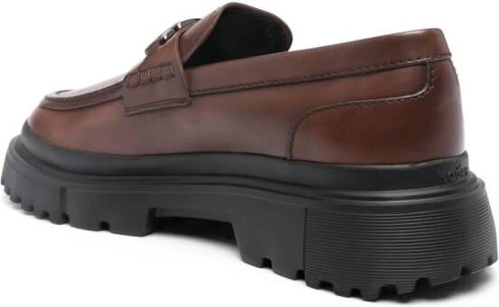 Hogan H619 logo-plaque leather loafers Brown