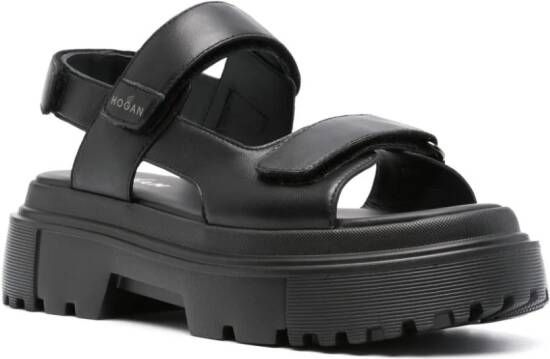 Hogan H644 platform leather sandals Black