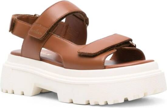 Hogan H644 touch-strap leather sandals Brown