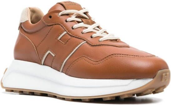 Hogan leather lace-up sneakers Brown