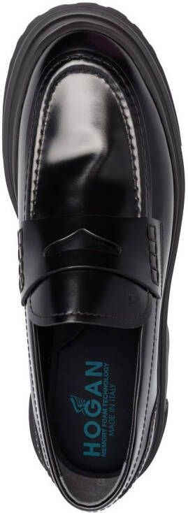 Hogan leather ridged-sole loafers Black