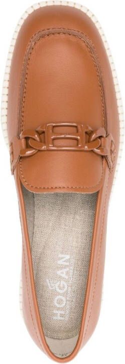 Hogan logo-buckle leather loafers Brown