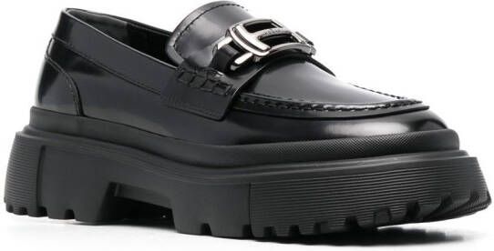Hogan logo buckle platform loafers Black