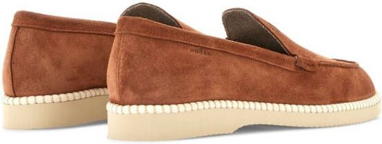 Hogan logo-debossed leather loafers Brown