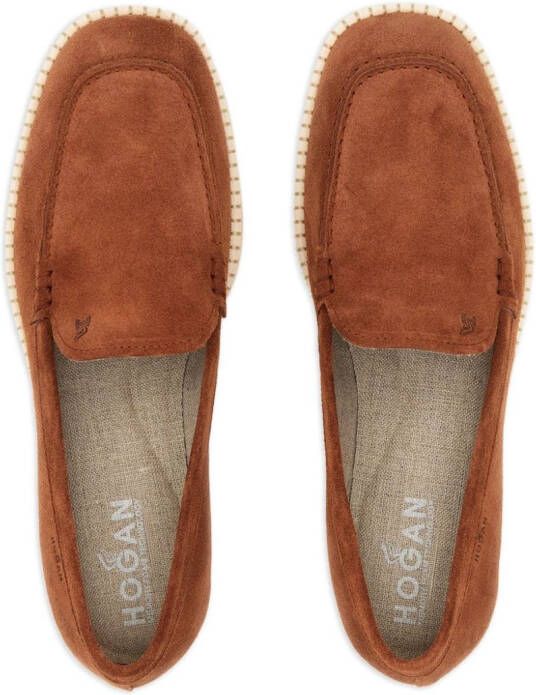 Hogan logo-debossed leather loafers Brown